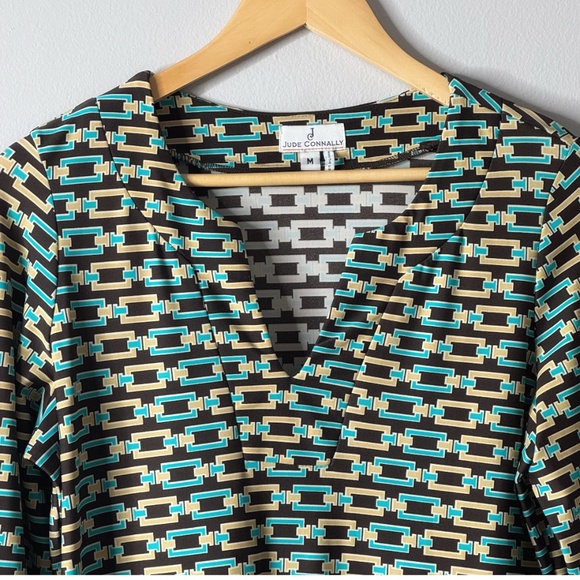 Jude Connally Dress Chain Link Print Geo Brown Blue Catalina Shift Dress Medium - Picture 4 of 15